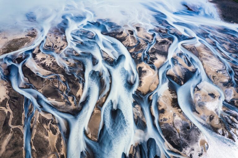Abstract Icelandic glacier rivers melting pattern in summer at highlands of Iceland
